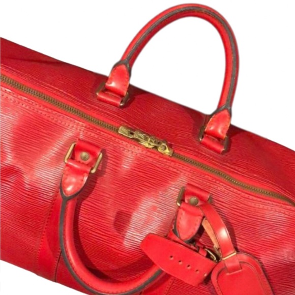 Vintage LOUIS VUITTON Red Epi Leather Keepall LV50 Boston Travel Shoulder Bag - Picture 4 of 17
